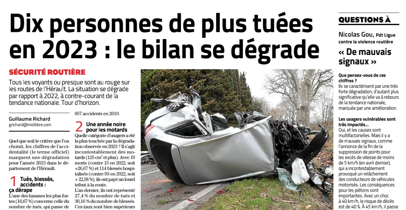 Bilan des accidents en 2023, de mauvais résultats pour l’Hérault